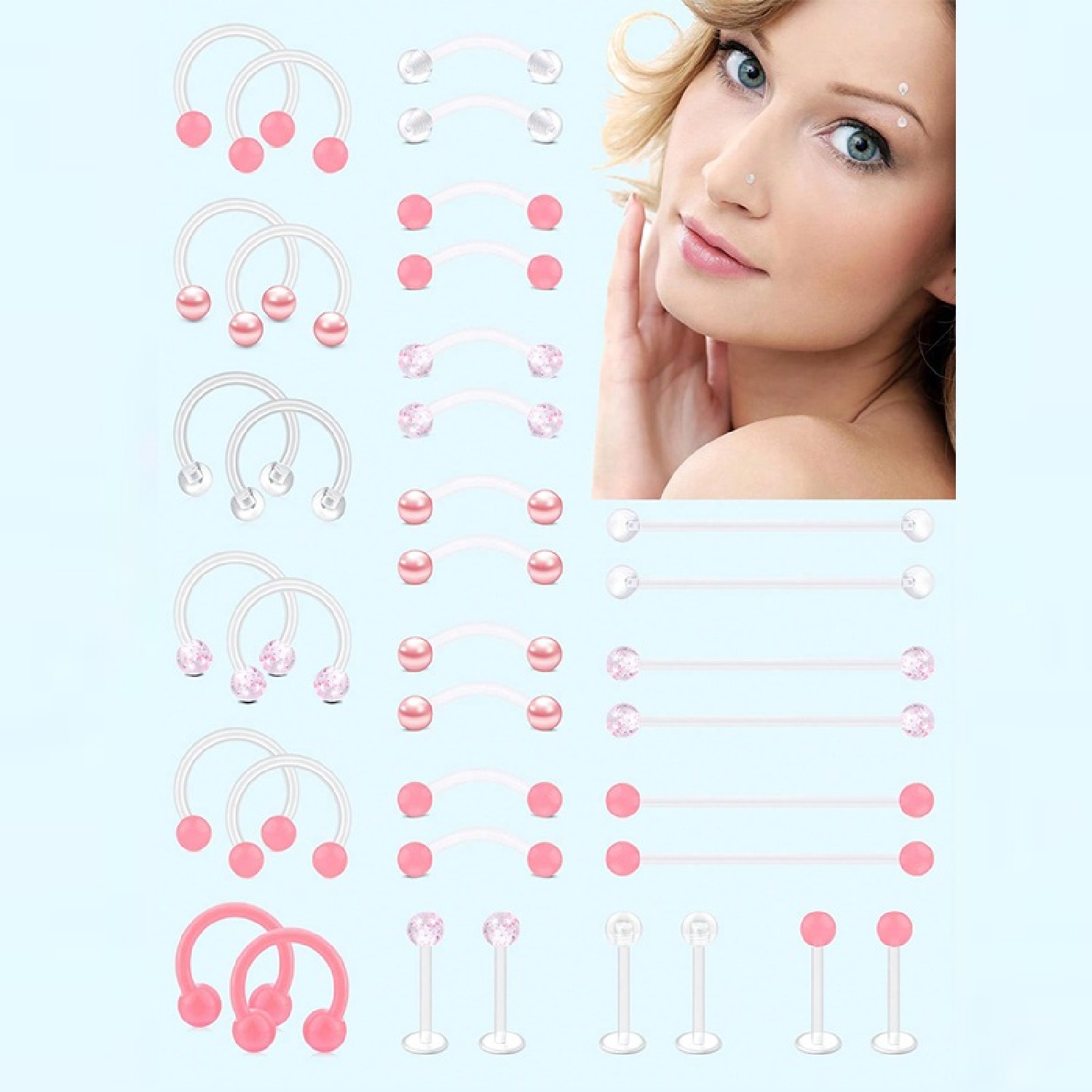 Body Jewelry Vertical Labret - 12pcs 수술을 위한 명확한 핑크 산업