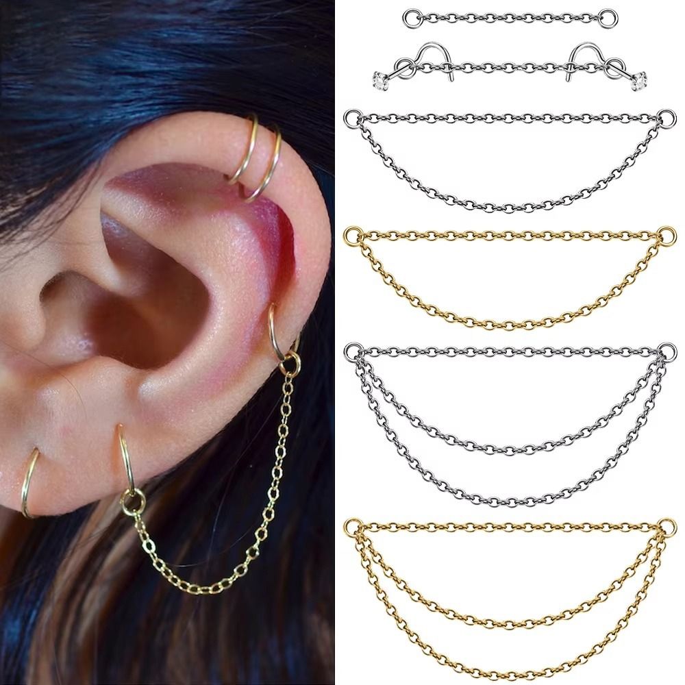 Body Jewelry Ear - 패션 티타늄 코 체인 더블 체인