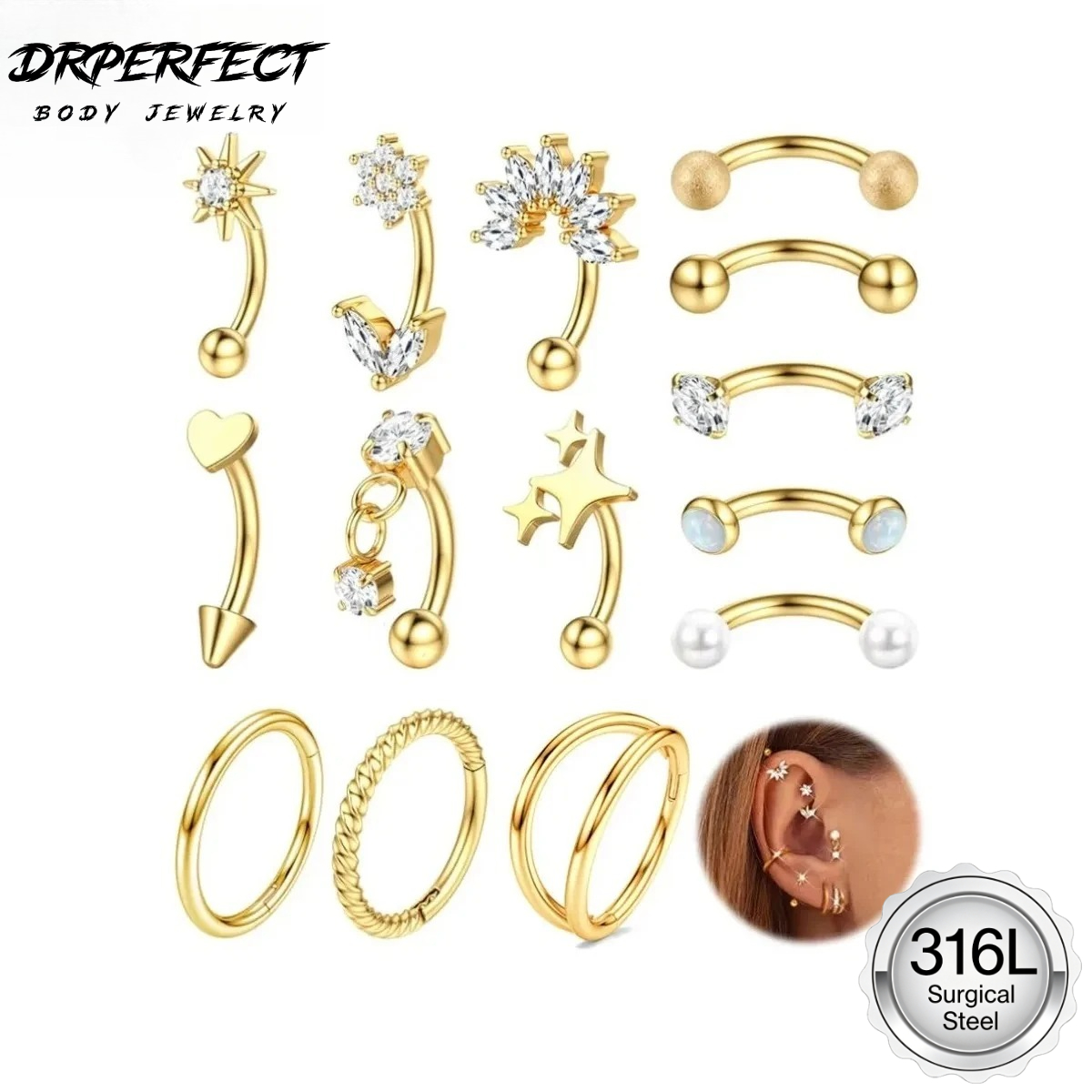 Drperfect 1개입 루크 눈썹 피어싱 16G 플랫 - Rook Curved Barbell 리뷰 및 가격