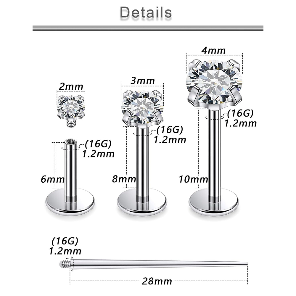 13 PCS Labret 피어싱 세트 외과 강철 CZ  - Flat Back Labret Stud 리뷰 및 가격