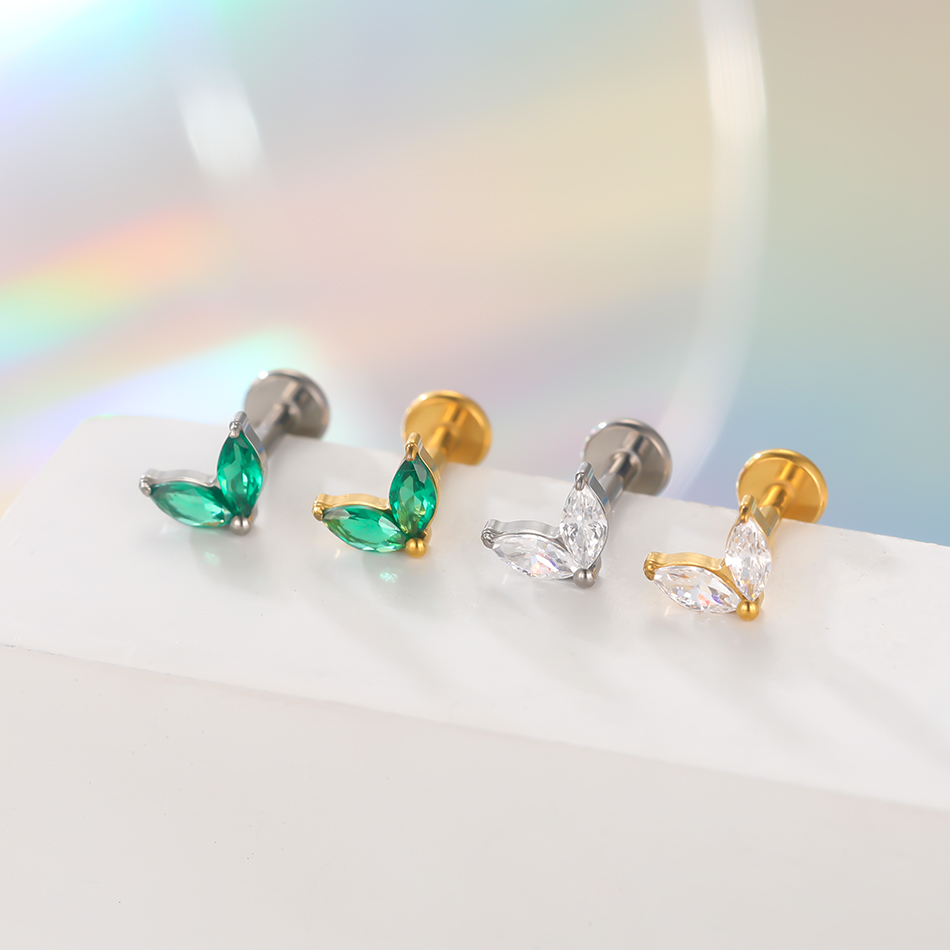 1pc 티타늄 화이트 그린 지르콘 스터드 귀걸이 여성용 - Flat Back Labret Stud 리뷰 및 가격