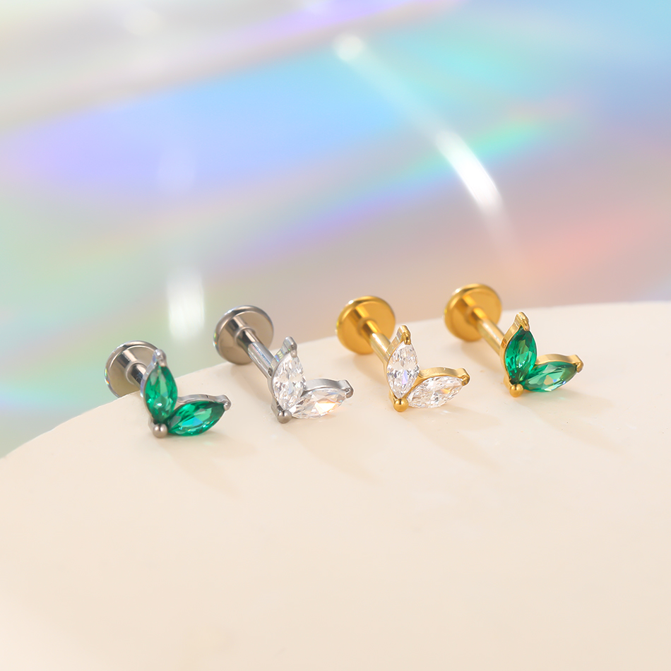 1pc 티타늄 화이트 그린 지르콘 스터드 귀걸이 여성용 - Flat Back Labret Stud 리뷰 및 가격