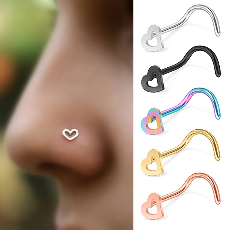 여성을위한 5pcs 중공 심장 코 스터드 세트, 스테인 - Nostril Screw Pin 리뷰 및 가격