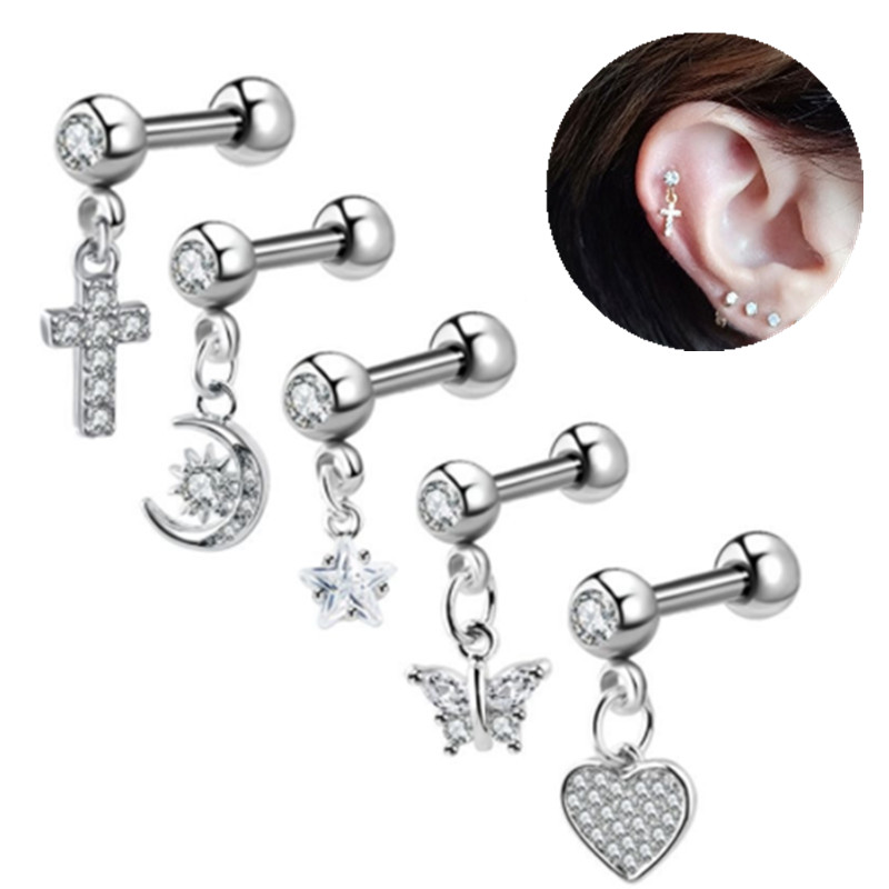1PCS 문 귀 연골 스터드 귀걸이 바벨 Cz 스타 T - Rook Curved Barbell 리뷰 및 가격